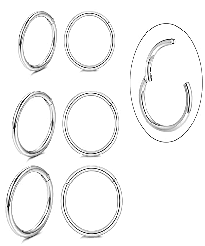 Unisex Dainty Tiny 18k Real Gold Plating Cartilage Huggie Hoop Earrings, 16G Surgical Steel Small Endless Hinged Hoops Earring for Earlobe Cartilage Helix Rook Daith Conch Nose Lip Body Piercing