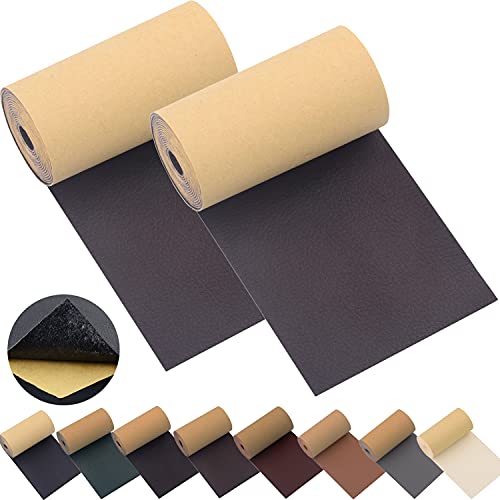 KJML DIY Leather Repair Patch Tape for Couches 2packs kit 3X55inch Self-Adhesive refinisher cuttable for Furniture Sofa Vinyl Car Seats Couch Chairs Shoes First Aid Patch Fix(Coffee, 3X55 inch)