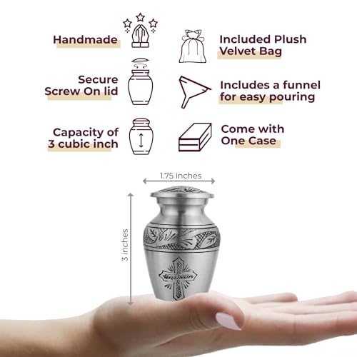 Image of Trupoint Memorials Cremation Urns for Human Ashes, Funeral Memorial Urn for Male and Female, Decorative Burial Metal Urn Collection for Adult Men & Women - Silver Cross, 1 Keepsake