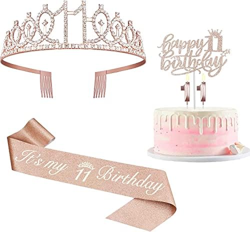 Amosking 21st Birthday Decorations for Her, Including 21st Birthday Sash, Cake Topper,Crown,Candles, 21st Birthday Gifts for Her,21st Birthday Decorations for Women