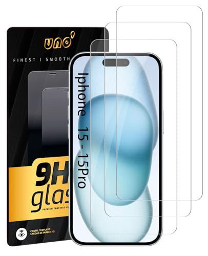 UNO' - Lot de 3 films de protection d'écran en verre trempé pour iPhone 15 et iPhone 15 Pro (6,1