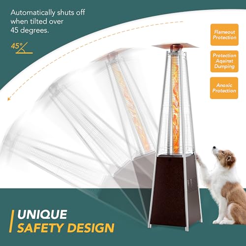 Pamapic 89" Pyramid Patio Heater Outdoor, Propane Flame Tower with Quartz Glass Tube, Outdoor Heaters with Wheels & Cover for Deck, Porch, Backyard, Garden, Hammered Bronze - Image 4