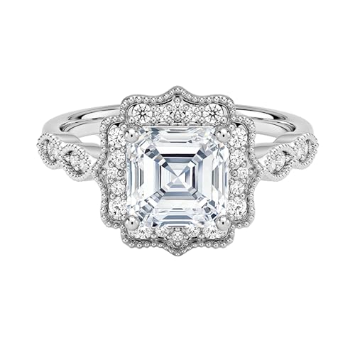 DiffNY Jewels 0.50–2.00 CT Asscher Cut Moissanite Engagement Ring with