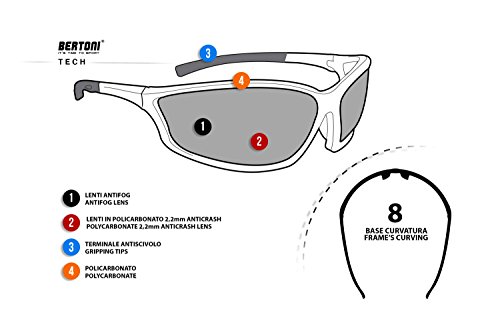 Bertoni Lunettes Sport de Vue avec Clip pour Verres Correcteurs - Lunettes de Cyclisme VTT MTB Moto Ski Running AF100 Italy - Image 6