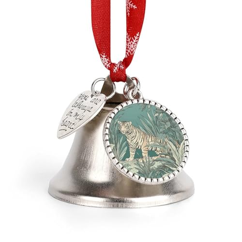 Jingling Bell Tigre parmi feuilles vertes imprimées ornements pour sapin de Noël, décoration de vacances légère et festive pour les maisons et les fêtes