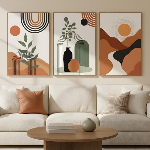 Boho Wall Art Framed 3 Pieces Mid Century Abstract Wall Decor, Modern Botanical Wall Prints Minimalist Canvas Artwork for Living Room Bedroom Bathroom Office, Ready to Hang 16x24 Inch by Zessonic - Used condition - US$44.68