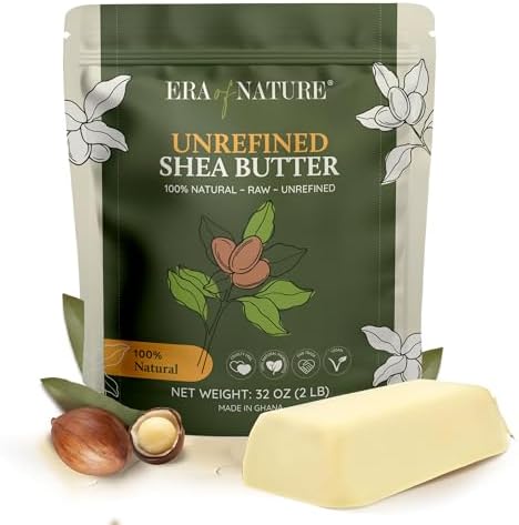 era of nature Organic Unrefined Raw African Ivory White Shea Butter 32oz - Moisturizing Raw Shea Butter Bar for Skin & Hair, DIY Lip Balm Base, Cream, Soap & Lotion Making Supplies Kit, Skincare