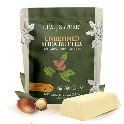 era of nature Organic Unrefined Raw African Ivory White Shea Butter 32oz - Moisturizing Raw Shea Butter Bar for Skin & Hair, DIY Lip Balm Base, Cream, Soap & Lotion Making Supplies Kit, Skincare