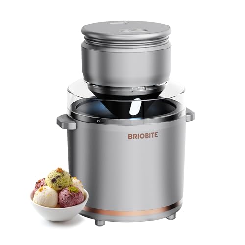 BRIOBITE 1.1 Quart Ice Cream Maker – Electric Ice Cream Machine for Gelato, Milkshakes & Sorbet,Perfect for 2-3 Servings, Easy to Use & Clean,Silver