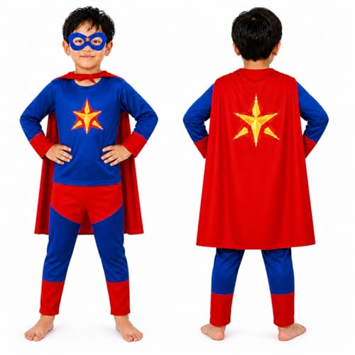 Image of superhero costumes for kids | Blue Red Full Sleeve T-Shirt & Track Pants | Kids Fancy Dress for Birthday Party, School Function for age group 3 to 8 yrs