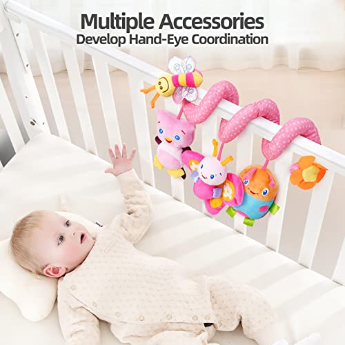 Jollybaby Baby Car Seat Stroller Toys, Plush Activity Hanging Spiral Activity Pram Crib With Music Box, Rattles, Squeaker For Babies Infant Boys Girls(Pink) #TOP2
