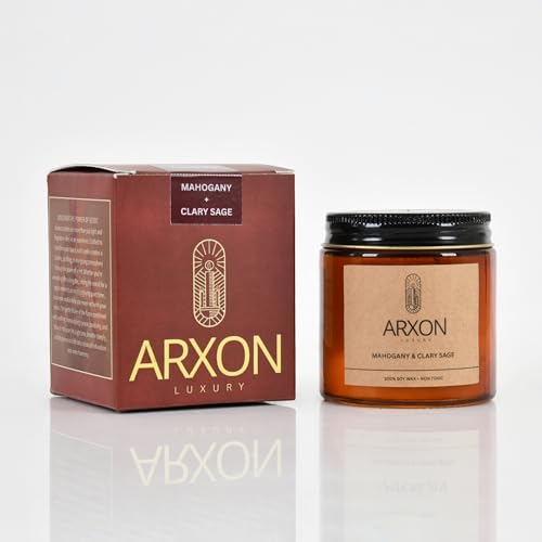 Image of Arxon Aromatherapy Soy Wax Scented Candle | Sleep /Destress - Focus /Meditate - Relax /Calm - Refresh /Rejuvenate | 100g Each, 30Hrs Burn Time | Corporate Gifting Mahogany Clary Sage