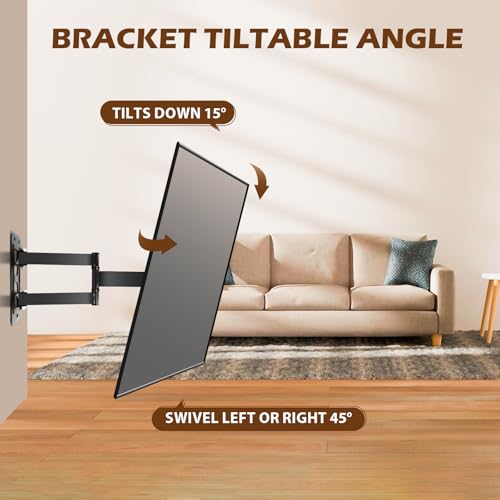 Full Motion tv Wall mounts for Most 26-55 inch Flat or Curved TVs, TV Bracket Wall Mount with Articulating Arms TV Wall Mount Bracket with VESA 600x400mm - Thumbnail 2