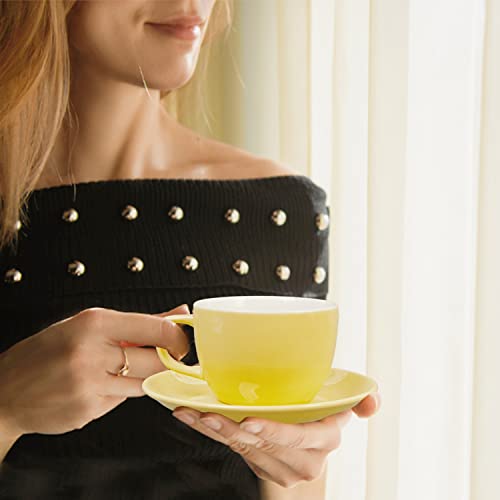 Ecostan Cups And Saucers, Set Of 4Pcs(11.5Oz), Cappuccino Cups, Coffee Cups, Yellow Cup Set, Tea Cup And Saucer Set, Porcelain Tea Set, Latte Cups #TOP3