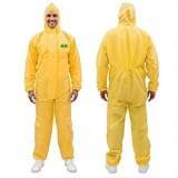 RAYGARD Type 4/5/6 Disposable Protective Coverall - Waterproof & Spray-Tight Hazmat Suit with Hooded, Elastic Wrists & Ankles, Yellow (X-Large)