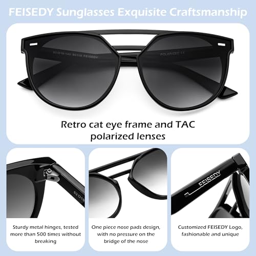 FEISEDY Women's Cat Eye Aviator Sunglasses- Polarized UV400 for Driving & Travel, Vintage Oversized Fashion B0119 Black by FEISEDY - Used condition - Image 3