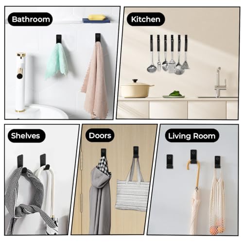 12 Stück Haken Schwarz zum Schrauben, Garderobenhaken, Wandhaken Garderobe mit Schrauben für Wohnzimmer, Badezimmer, Tür, Schrank, Schlafzimmer zum Aufhängen von Jacken, Hüten, Mänteln, Handtaschen