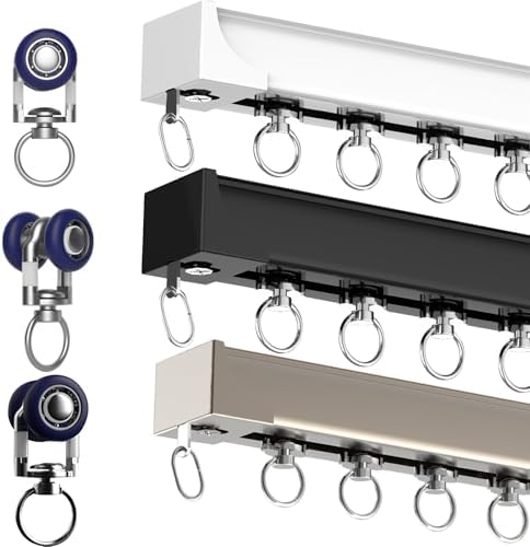 Aluminum Wall-Mounted Heavy-Duty Curtain Track System for Room Divider, Ceiling/Walls, Ideal for Living Room & Bedroom Partitions, Champagne, 70cm