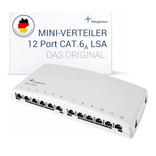 Telegärtner Mini-Verteiler Cat. 6A RJ45 Verteilermodul, geschirmt, 360 Grad Kontaktschutz, Rostfreie Abdeckung, LSA Plus Klemmklemmen, 12 Port