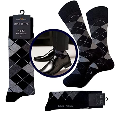 Mens Argyle Matching Dress Socks Sets Groomsmen Wedding Party Socks Cotton Blend 12-Pairs Royal Classic 10-13 (Black & Grey) #TOP5