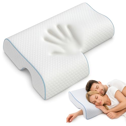 Memory Foam Cuddle Pillow Arched Side Sleeper Pillow with Arm Tunnel and Arm Hole Under Arm Support Pillow for Neck and Arm Pressure Relief for Cuddling & Sleeping Removable Cover (RIGHT ARM)