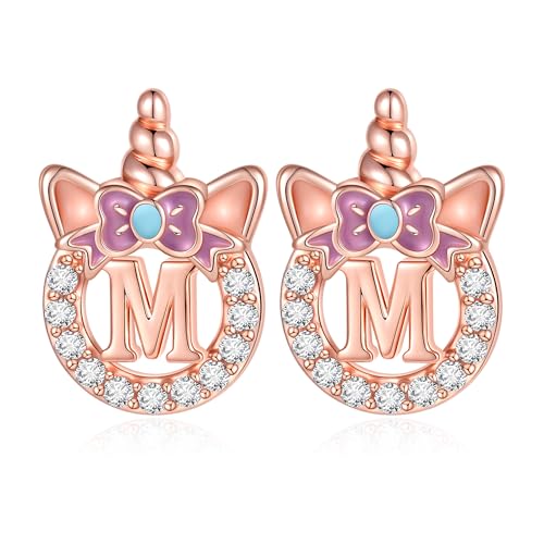 C-leen Stocking Stuffers for Teen Girls 925 Sterling Silver Post Unicorn Initial M Stud Earrings Earrings for Girls Jewelry Christmas Gifts for Grandkids