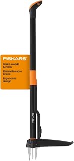Fiskars 4-Claw Stand Up Weeder - Gardening Hand Weeding Tool with 39" Ergonomic Handle - Black