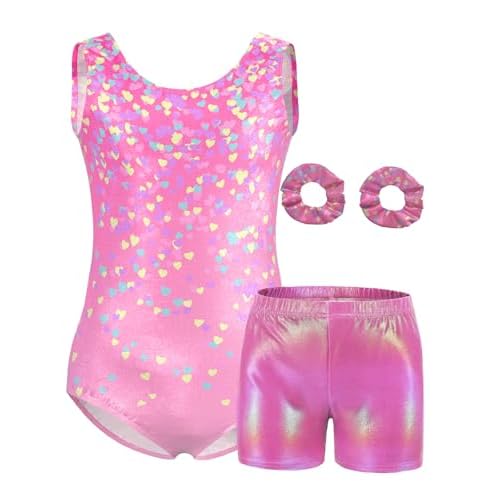 MOLLDAN Girls Gymnastics Leotard Athletic Biketard Unitard Tumbling Activewear Outfits for kids Pink Sweetheart Set 8Y(8-9 Years)