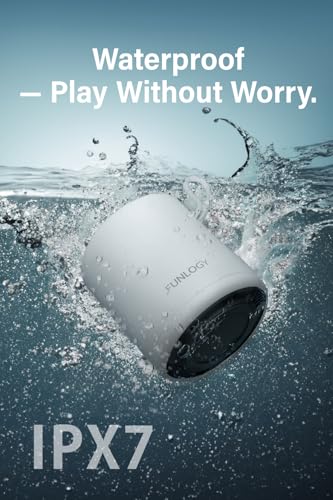 Image of FUNLOGY Portable Mini2 Bluetooth Speaker, Wireless Portable Speaker with Deep Bass, IPX7 Waterproof, TWS Stereo Pairing, Built-in Mic, Small Speaker for Shower, Outdoor, Travel, White