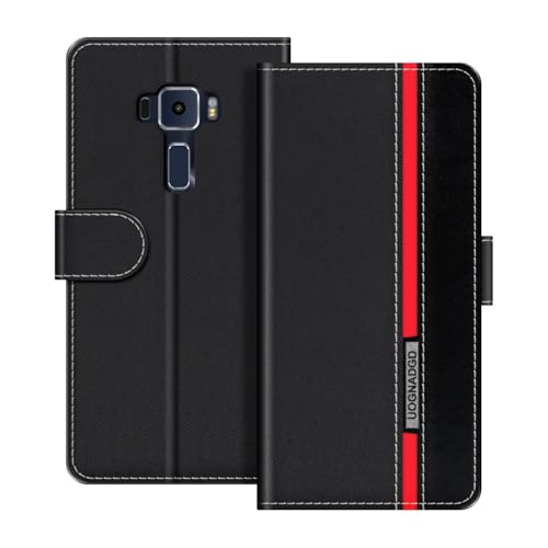 UOGNADGD Lederhülle Kompatibel mit Asus Zenfone 3 ZE552KL Klappbares Portemonnaie-Hülle mit Magnetverschluss Ständer & Kartenfächern stoßfestem Schutz (Schwarz)