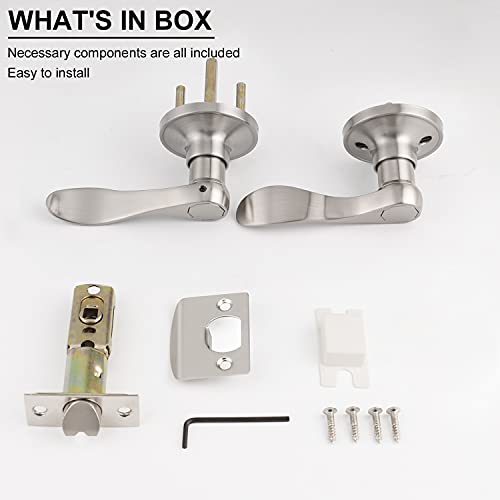 Knobonly Wave Style Door Handles Satin Nickel Finish Brushed Nickel Finish Passage Hallway Closet Handleset 6 Pack #TOP6