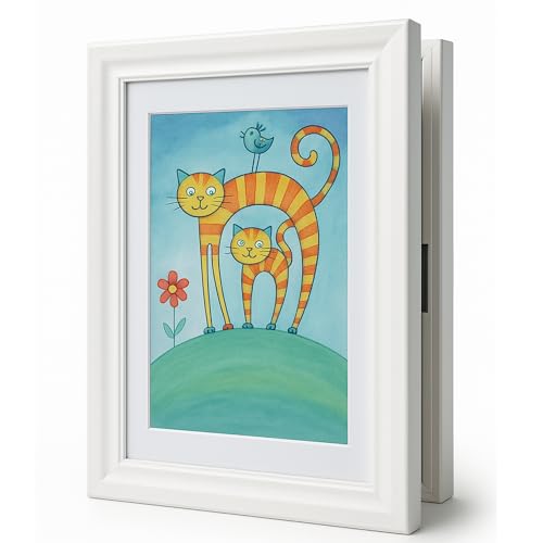 BUDYX. Marco con profundidad 3D para dibujos infantiles A4, apertura/cierre frontal magnético, para exponer, archivar y proteger las obras de arte de tus niños, vertical, horizontal o sobremesa