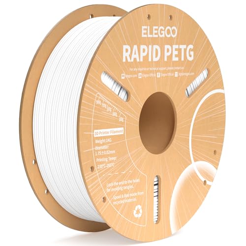Image of ELEGOO Rapid PETG Filament 1.75mm White 1KG, High Speed 30-600mm /s 3D Printer Filament Dimensional Accuracy + /- 0.02 mm, 1kg Cardboard Spool(2.2lbs) Fits for Most FDM 3D Printers