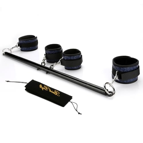 Expandable Spreader Bar Set with 4 Adjustable PU Straps Sports Training Fitness Gear Home Gyms (Black+PU Blue Kit)