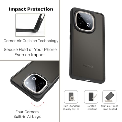 Image of RIGGEAR Shockproof Sleek Hybrid Armor Back Cover Case for iQOO Neo 10 5G (Smoke Black Matte PC and Black TPU Bumper)
