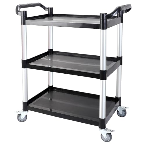 17Tek 3-Tier Rolling Utility Cart with Wheels,4 Lockable Casters, Plastic Service Cart with 510lbs Capacity, Commercial Service Cart on Wheels for Restaurant/Office/Warehouse/Kitchen/School, Black by 17Tek - Used condition - CA$98.68
