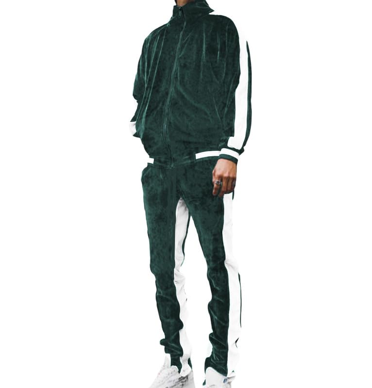 Amazon.com: KISSQIQI Velour Tracksuit Mens 2 Piece Velvet Zipper