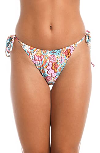 Hobie Women's Side Tie Tanga Bikini Swimsuit Bottom, Multi//Beach Bum, M