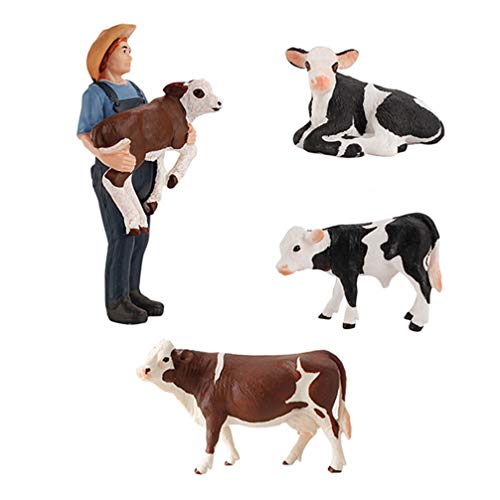 TOYANDONA 4 Stücke Bauernhof Figuren Kuh Figur Spielfiguren Tiere Menschen Cowboy Bauernhoftiere Spielzeug Kuchendeko…