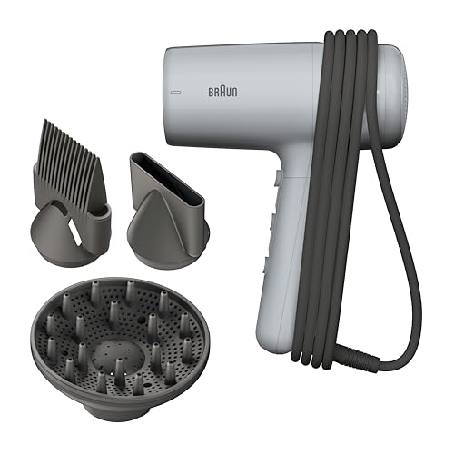 Braun Haartrockner HD2.35 Leichter Haartrockner mit Diffusor Glättkamm und Stylingdüse für alle Haartypen IONTEC Technologie 2200 W 3 Temperaturen und 2 Geschwindigkeiten Grau BRHD235E