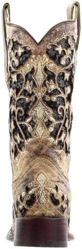 Corral Boots Womens Sequined Tooled-Inlay Square Toe Dress Boots Mid Calf Low Heel 1-2" - Brown - Size 7.5 B | Image 2