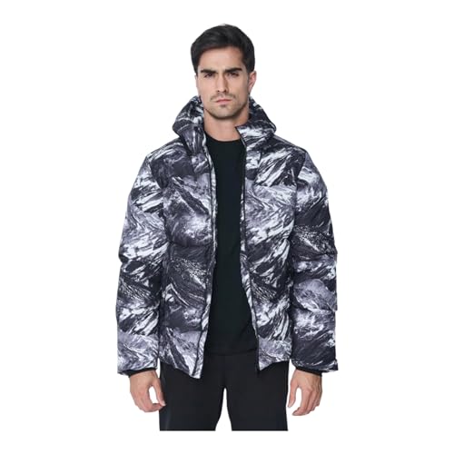 Blouson en nylon matelassé coupe ample veste d'hiver gris et noir motif montagne