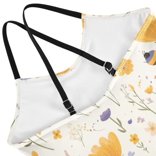 Embroidery Bee Butterfly Flowers Kids Girls 1 Piece Swimsuits Beach Swimwear with Adjustable Straps UPF 50+4