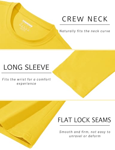 TACVASEN T Shirt Herren Langarm Baumwolle Rundhalsausschnitt Langarmshirt Komfortabel Freizeitoberteil Frühling Herbst Sweatshirt Gelb L