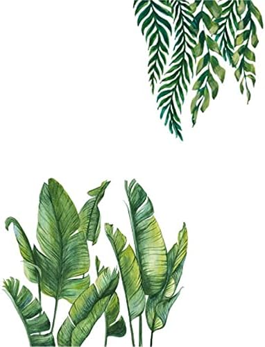 Green Tropical Tree Leaves Wall Stickers Jungle Decals Banana Leaf Tropical Plants Peel and Stick Wallpaper for Bedroom Living Room Classroom Offices Home Decoration