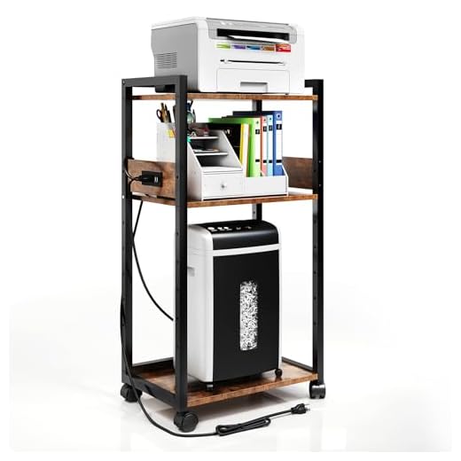 TC-HOMENY 3-Tier Movable Printer Stand with Storage Rolling Floor-Standing Deskside Shredder Computer Host Stand Adjustable Storage Shelf Rack on Wheels Multipurpose Stand for Printer