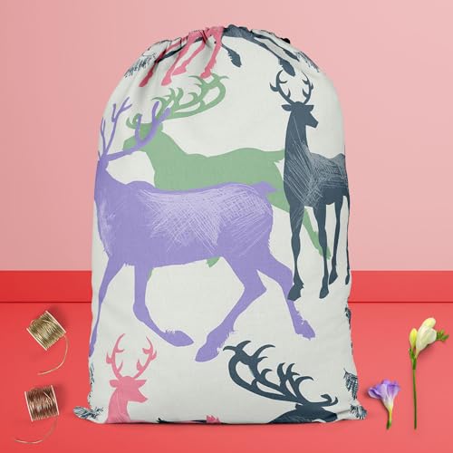Image of ArtzFolio Deer & Pine | Reusable Sack Bag | Bag for Gym, Storage, Vegetable & Travel
