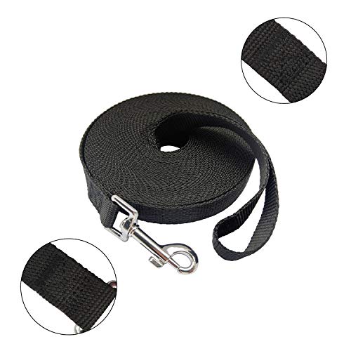 Nylon Training Dog Leash for Small Medium Large Dogs, 15ft 20ft 30ft 50ft Long Leash Dog/Puppy Lead for Obedience Recall Training, Camping (30ft, Black)