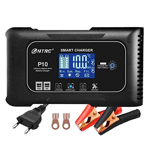 Cargadores De Baterias Haisito Cargador de Batería Coche y Moto 12V 24V 10A, Profesional Inteligente Mantenedor y Desulfatador de Batería Con...