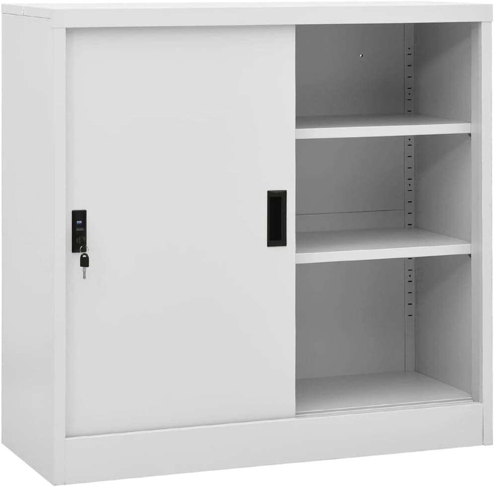 vidaXL Office Cabinet with Sliding Door Light Gray 35.4"x15.7"x35.4" Steel